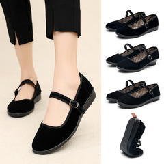 Old Beijing cloth shoes women's summer flat hotel etiquette shoes soft work shoes with high heels black cloth shoes mother's shoes