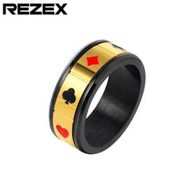 R0739-NK02  新款个性魔术师扑克黑红花片男士转动钛钢戒指