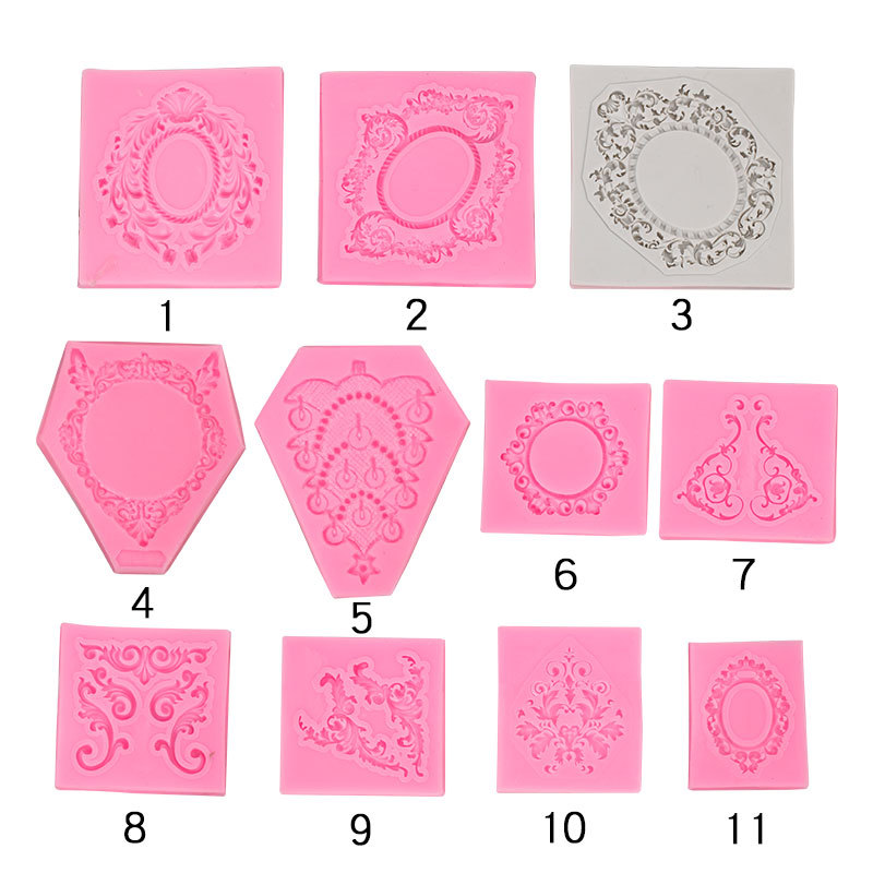 Bricolaje una variedad de marco de estilo europeo Marco vintage marco de fotos de alivio molde hueco alivio fondant decoración molde para hornear