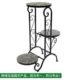 欧式浪漫铁配马赛克铁艺花架三层卷铁立式花盆架客厅阳台花园装饰