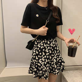 时尚半身短裙t恤两件套女2025夏装桔梗初恋雪纺裙森系套装女8501