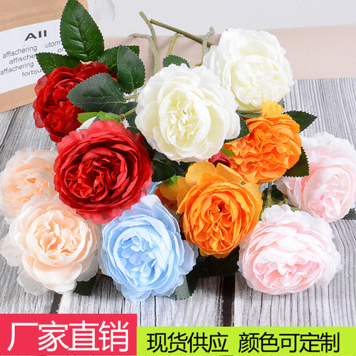 3-head European peony European core-packed peony artificial flower fake flower wedding photo studio decoration western rose manufacturer wholesale