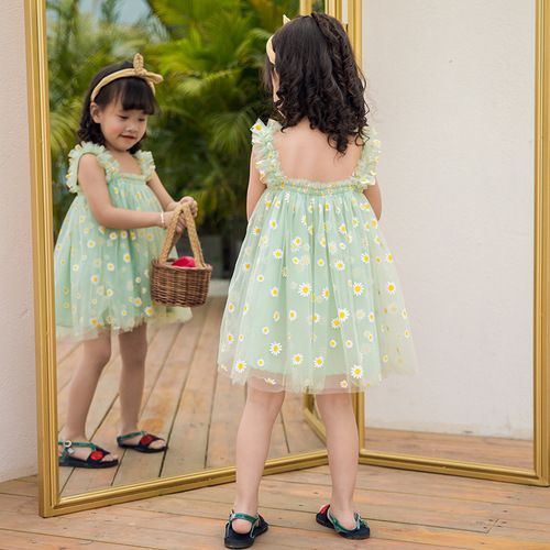 Ins Kids' Lace Camisole Dress 2024 Summer New Embroidered Lace Dress Baby Princess Dress