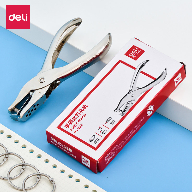 Deli 0114 Punch Hole Punch Handheld Punch Single Hole Can Punch 8 Pages All Metal Material Once