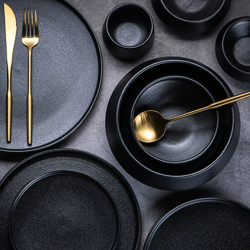 美光烧 Creative matte black ceramic tableware, set, dinner plate