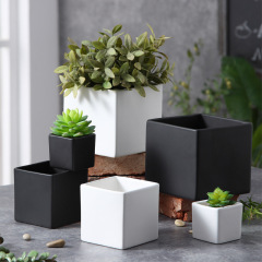 Nordic Ceramic Planter Simple Creative Matte Finish Square Drainless Planter with Tray Landscape Planter Direct Manufacturer Supply