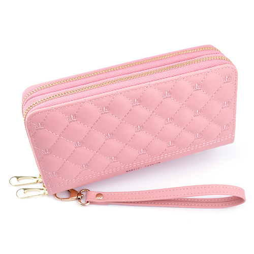 Women's Wallet Women's Long Double Zipper Clutch Mom Soft Wallet Diamond Embroidered Crown Large Capacity Double Layer Wallet