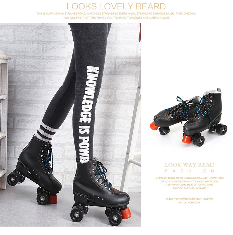 Fábrica al por mayor blanco doble fila patines adultos hombres y mujeres de patines de cuero flash patines doble fila patines