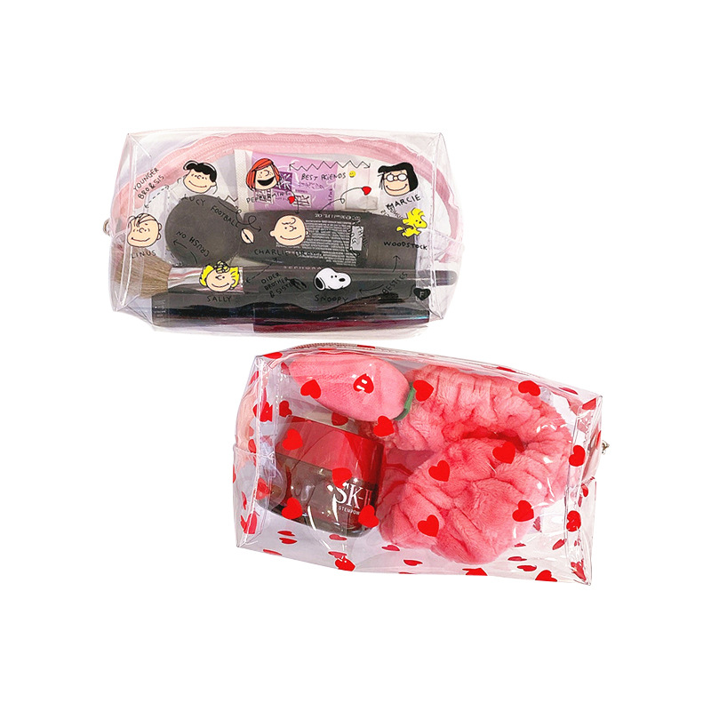 Suministro nuevo PVC transparente bolsa de cosméticos bolsa de almacenamiento impermeable de las mujeres dibujos animados transparente brillo lentejuelas bolsa de cosméticos
