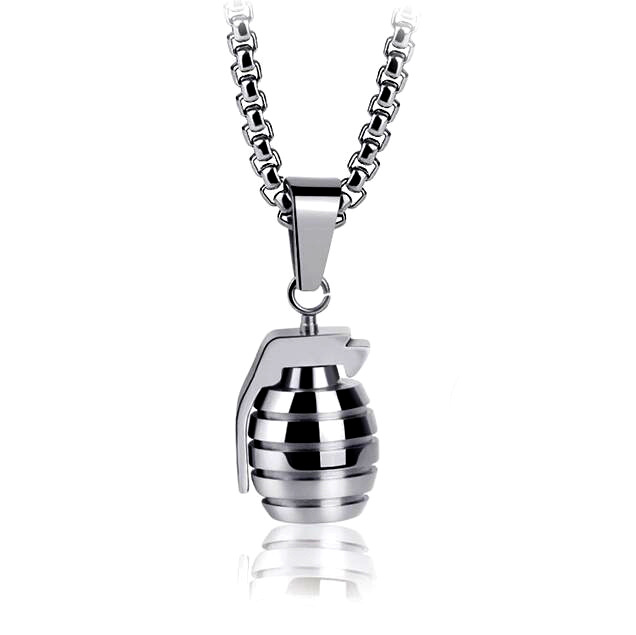 2023 foreign trade jewelry wholesale European and American personality fashion grenade pendant cross-border supply men's stainless steel necklace