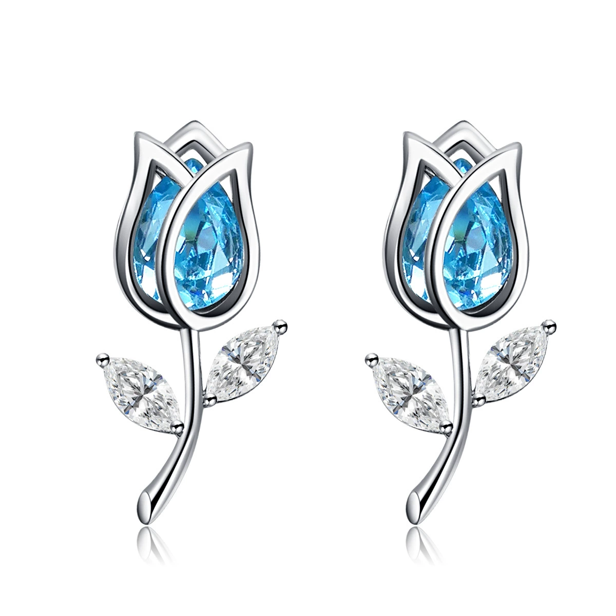 Серьги (HUDIESHUO) серебро 925, европейский стиль, тюльпан с цветным камнем