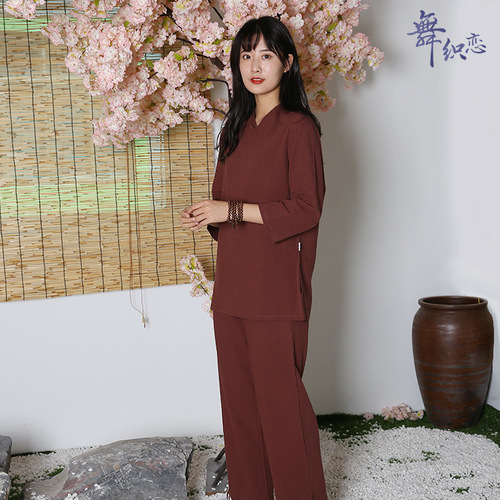 Cotton Linen Zen Yoga Wear Fitness Outdoors Sports Monk Meditation Tai Chi Suit Set, One-piece Dropshipping