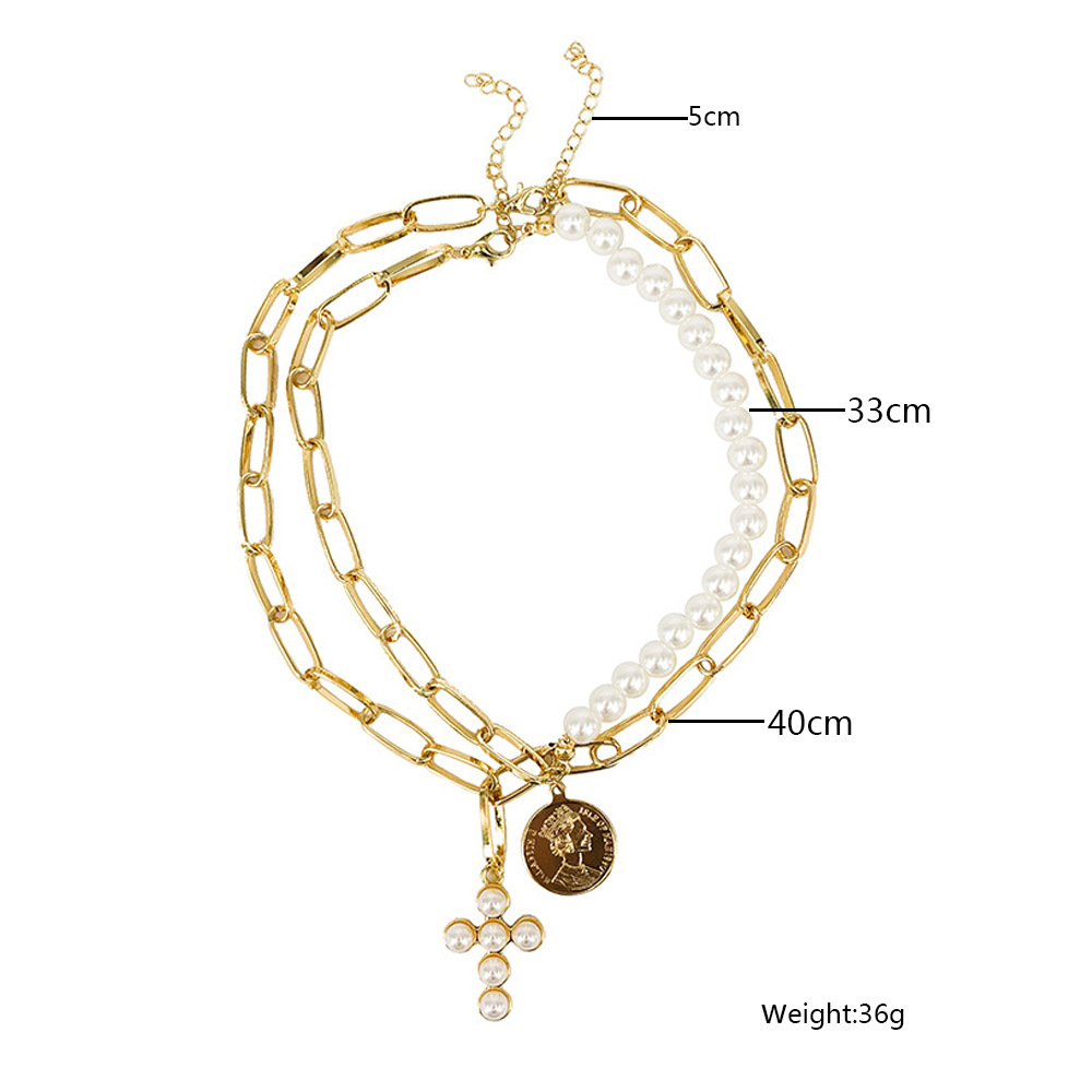 Collar Perlas Cruz Gruesa - Cadena Multi-Capa image 4