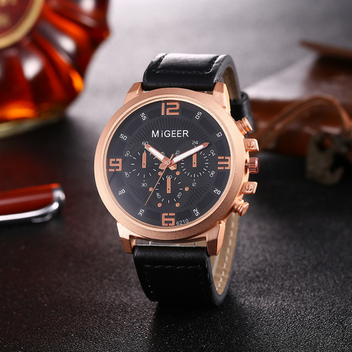 6pcs/set exquisite gift set belt + wallet + cufflinks + keychain + large dial quartz watch + pen