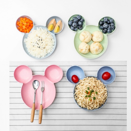 Cartoon children's straw tableware bowl creative baby gift fun plate fruit bowl Mickey wheat bowl