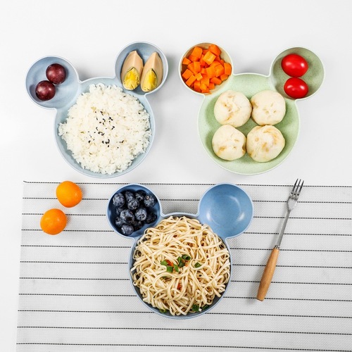 Cartoon children's straw tableware bowl creative baby gift fun plate fruit bowl Mickey wheat bowl