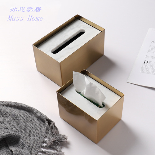 Nordic ins style brass marble metal tissue box coffee shop B&B decorative tissue box napkin box