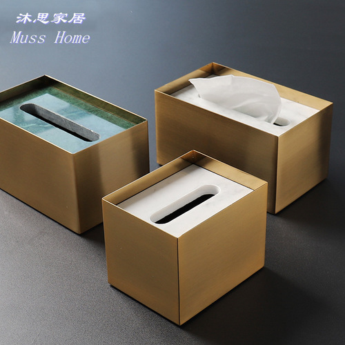 Nordic ins style brass marble metal tissue box coffee shop B&B decorative tissue box napkin box