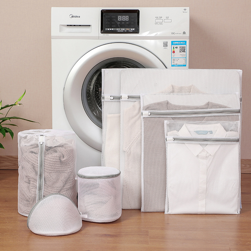 Juego de seis piezas de malla gruesa gris y blanca (pequeña, mediana y extragrande, cilindro, bolsillo para el pecho)