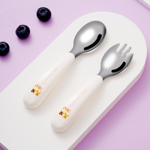 304 children's portable tableware stainless steel set cartoon spoon fork baby learning training spoon household fork spoon