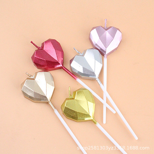 Wholesale Diamond Heart Candles Creative Romantic Party Birthday Cake Candles Golden Love Shaped Pentagram Candles