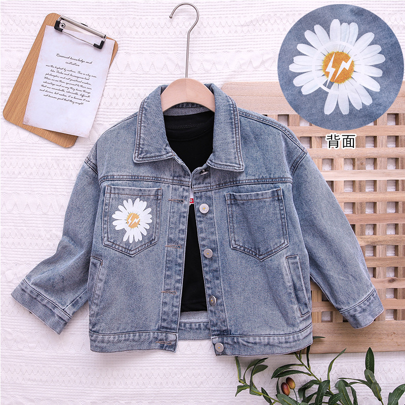 Women's Loose Korean Style Spring and Autumn Short-Sleeve Print Denim Jacket 2023 New Arrival