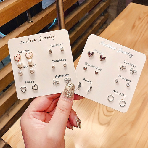 Korean Love Versatile Week Combination Earrings Summer Fresh Weekly Earrings Fashionable Alloy Jewelry Temperament Earrings