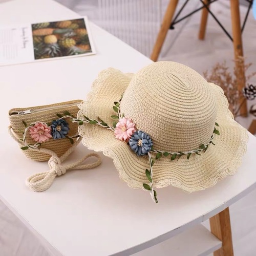 2024 New Summer Girls Straw Hat Flower Princess Hat Children's Sun Hat Sun Hat Beach Hat