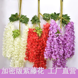 婚庆吊顶装饰紫藤花仿真花 豆瓣花串假花 塑料藤绿叶藤条厂家批发