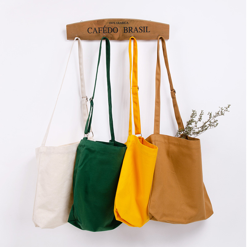 En stock al por mayor estilo coreano en blanco multicolor solo hombro de las mujeres bolsa de lona de protección del medio ambiente de algodón ajustable crossbody bolsa de lona