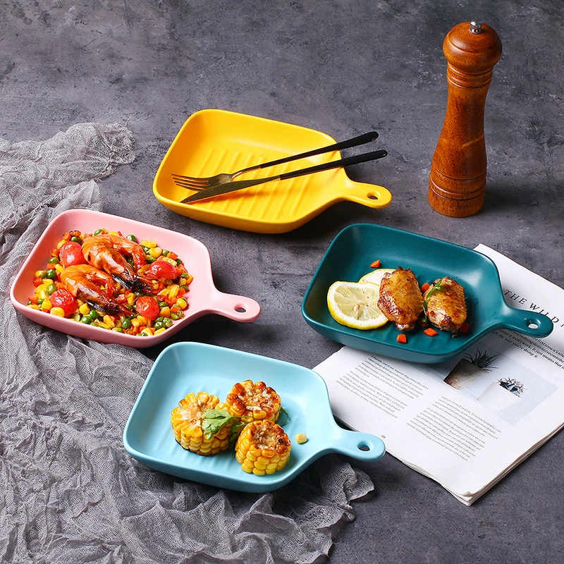 JiayiXin Nordic Tableware Dessert Boat Plate — Ceramic Glazed Dish, Colorful Bake Sheet Series