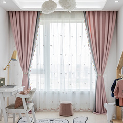 Linen velvet small horse pink gray curtain window curtain fabric with added thickness cartoon children's room bedroom boy girl living room bay window