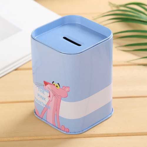 Korean style square metal tinplate piggy bank British Lun style piggy bank cartoon children's piggy bank storage tank