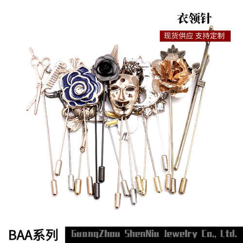 Retro Military Flower Brooch Bronze Long Needle Western Antique European and American Jewelry Men's Suit Lapel Pin Badge Accessories