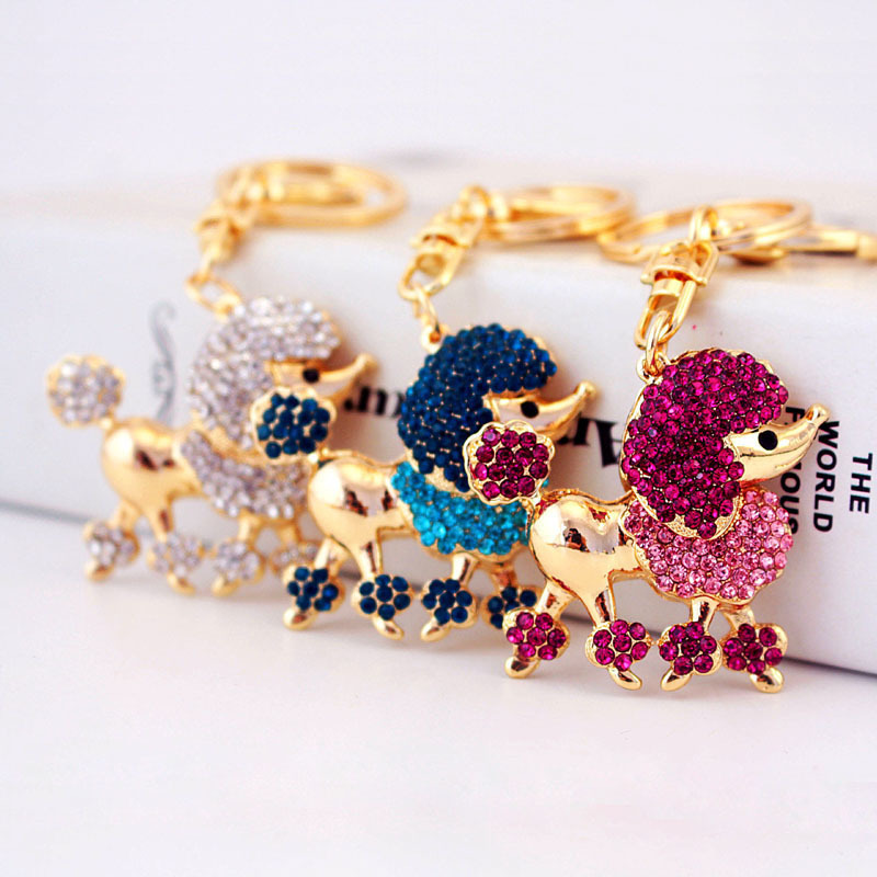 Creative cute cartoon Crystal poodle keychain puppy accessories key chain pendant women's bag accessories 1201