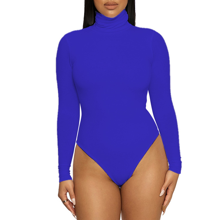 2023 transfronteriza Otoño e Invierno ropa básica de mujer europea y americana simple cuello alto manga larga mono