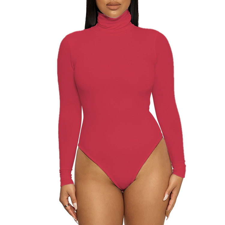 2023 transfronteriza Otoño e Invierno ropa básica de mujer europea y americana simple cuello alto manga larga mono