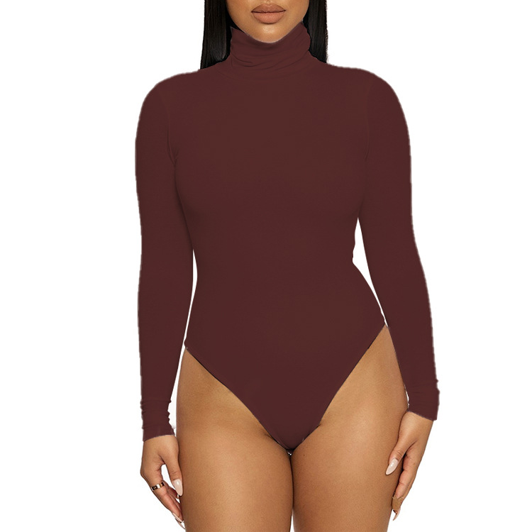 2023 transfronteriza Otoño e Invierno ropa básica de mujer europea y americana simple cuello alto manga larga mono