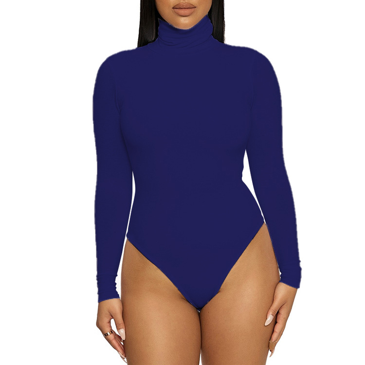 2023 transfronteriza Otoño e Invierno ropa básica de mujer europea y americana simple cuello alto manga larga mono