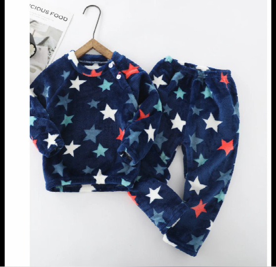 2021 primavera y otoño traje de franela para el hogar para niños engrosado niños y niñas pijamas de bebé conjunto de dos piezas