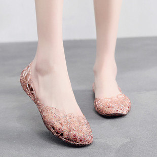 Summer New Flat Heel Flat Dancing Shoes Mom Shoes Stall Hole Shoes Mesh Jelly Sandals Women's Beach Shoes