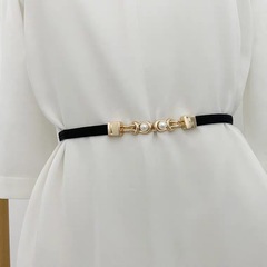 Black elastic small belt thin elastic decorative dress shirt fashionable temperament pearl buckle belt for women