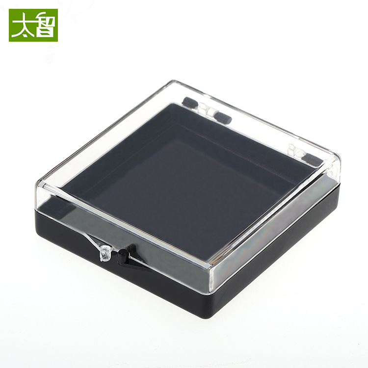 批发徽章盒高透明塑料盒子全透明翻盖PS展示盒镜片包装盒方盒S09