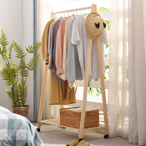 Jiayi solid wood coat rack floor-standing clothes rack simple modern bedroom clothes rack household simple storage rack