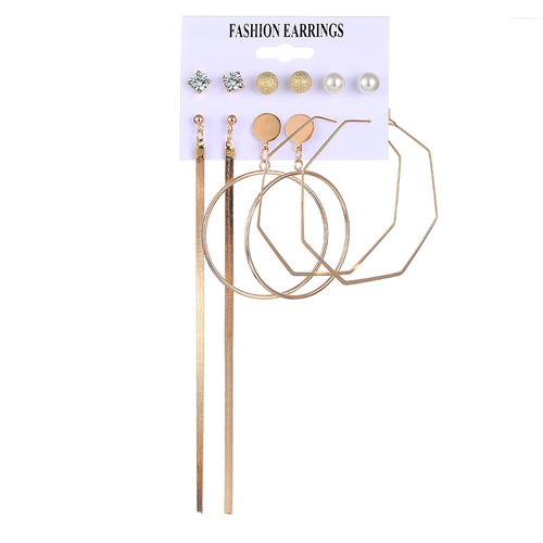 Cross-border accessories European and American earrings 6-piece set geometric metal acrylic sheet tassel earring set decoration wholesale