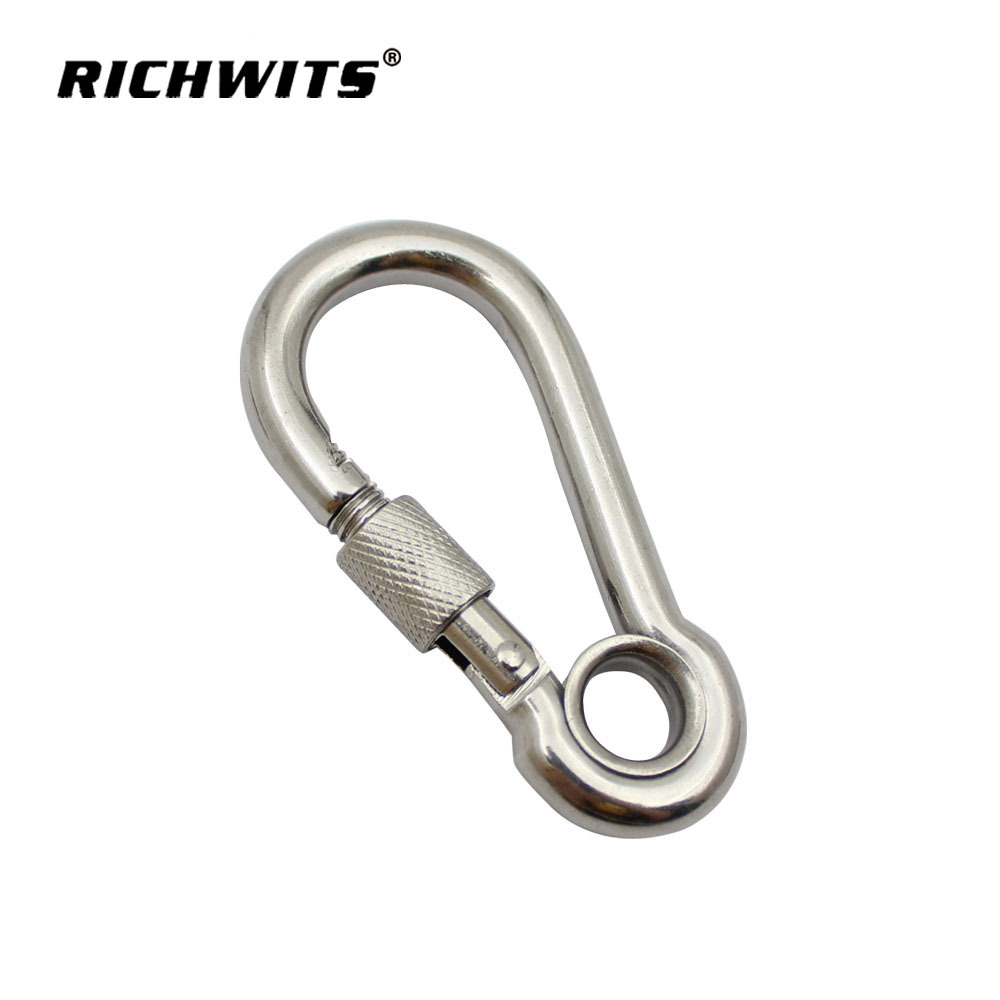 RICHWITS不锈钢带圈带螺母登山扣  弹簧钩  速降安全扣  连接环