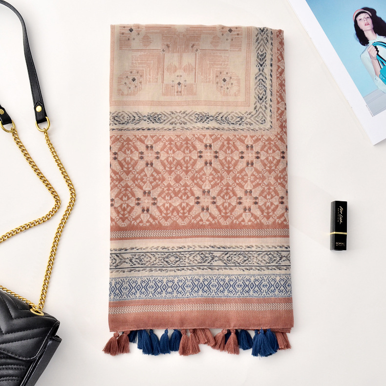 2020 nueva bufanda bohemia de algodón y lino Yunnan Lijiang Travel protector solar chal Toalla de playa bufanda geométrica para las mujeres