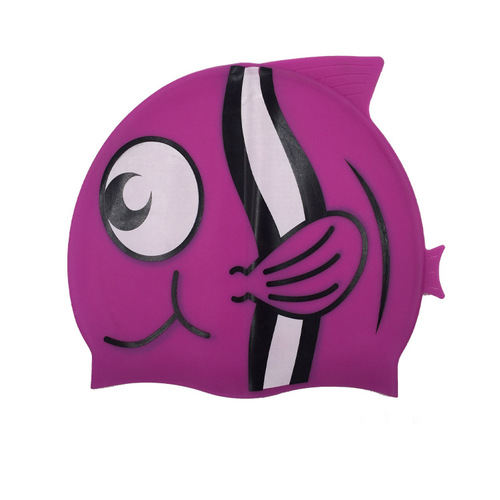 Manufacturer wholesale pure silicone ear protection swimming cap, new cartoon swimming cap, children's fish-shaped silicone swimming cap transfer cap