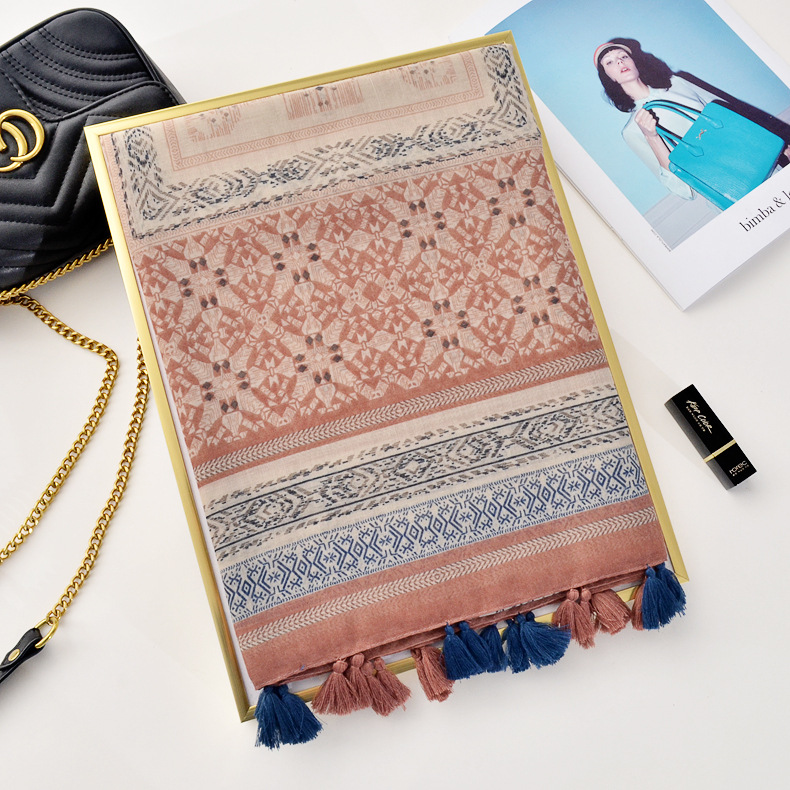 2020 nueva bufanda bohemia de algodón y lino Yunnan Lijiang Travel protector solar chal Toalla de playa bufanda geométrica para las mujeres