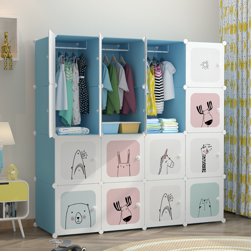 Children's wardrobe cartoon simple modern economic wood-like baby small plastic storage cabinet combination wardrobe